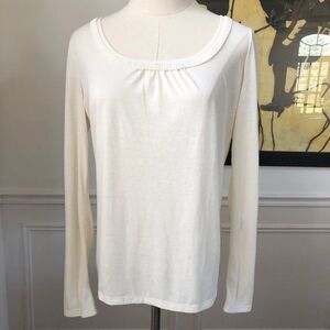 Talbots Cream Color Long Sleeve Top Ribbon Trim S